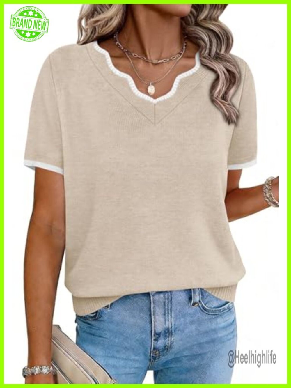 Short Sleeve V Neck Lightweight Sweater Relaxed Fit Casual Business